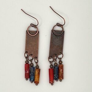 Bronze Dangle Earrings with Multi-Color Stone Beads